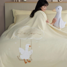 YVONNE COLLECTION 以旺傢飾 100%美國棉薄紗毯 鞦韆鵝 純棉 童用/車用, 鵝絨黃