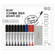 monAmi 生墨白板筆 220 10入+白板擦組, 1組, 黑色、紅色、藍色