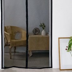 Maison Textile 基本款魔鬼氈黏貼式玄關門磁吸防蚊門簾 簡易安裝, 黑色