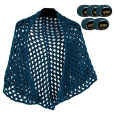 WoolClub 維多利亞披肩毛線5入 + 影片織圖編織DIY材料包套組, 1套, 813 藍綠色