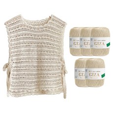 WoolClub 緞帶背心針織 DIY Gicha 紗線 5入 + 影片織圖套組, 1套, 001 象牙白