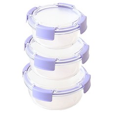 라임올리브 G190 강화유리 밀폐용기 원형 3종 세트, 1세트, 400ml + 620ml + 950ml