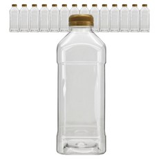 미르코리아 고강도 프리미엄 투명 페트 사각 우유병 골드, 15개, 1L