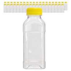 미르코리아 고강도 프리미엄 투명 페트 사각 우유병 옐로우, 40개, 350ml