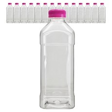 미르 고강도 프리미엄 투명 페트 사각 우유병 CU보라, 15개, 1L