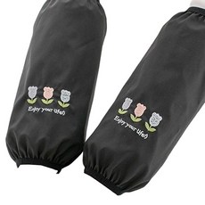 썬데이 주방용 착용감 좋은 미술용 방수 팔토시 2p, 세 송이 작은 꽃 블랙