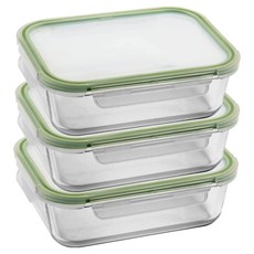 발룬피니 내열 강화유리 직사각 밀폐용기, 3개, 370ml