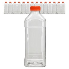 미르코리아 고강도 프리미엄 투명 페트 사각 우유병 웜레드, 15개, 1L