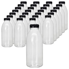 Mirkorea 高強度優質透明PET圓形果汁瓶 黑色, 28個, 500ml