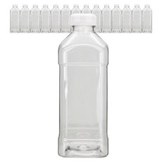 미르코리아 고강도 프리미엄 투명 페트 사각 우유병 화이트, 1L, 15개