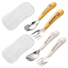 PaPa 幼兒用可愛角色316不鏽鋼湯匙筷子 2種+叉子 2種+收納盒 2個組, 1組, 白兔，黃獅, 2 湯匙+2 叉子+2 盒