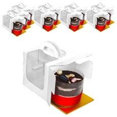 中央包裝 摺角透明窗迷你蛋糕盒 10入 + 底托 10入 組, 白色(盒), 金色(底托), 1套