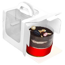 中央包裝 摺角透明窗迷你蛋糕盒 10入 + 底托 10入 組, 白色(盒), 白色(底托), 1套