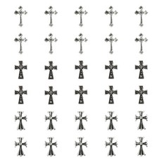 Jello Jello 美甲飾品, 30個, JCP-31 復古鉻金十字架銀色混合