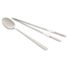 TACKAON 兒童不鏽鋼餐具 + 矽膠握筷輔助器組, 湯匙 + 筷子 + 輔助器, 亮面 + 白色, 1組