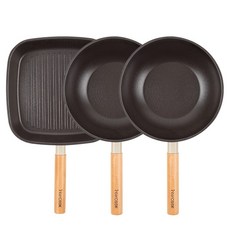 인터쿡 인덕션 포레스트 후라이팬 세트 3개, 베이지, 1세트, 사각팬 27cm + 궁중팬 24cm + 궁중팬 24cm