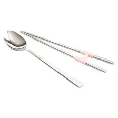 TACKAON 幼兒用湯匙+矯正器組, 1組, 湯匙+筷子+筷子輔助器, 光澤+粉色