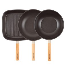 인터쿡 인덕션 포레스트 후라이팬 세트 3개, 베이지, 1세트, 사각팬 27cm + 궁중팬 28cm + 궁중팬 24cm