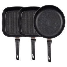 interCOOK 電磁爐平底鍋3件組, 1套, 黑色, 方形煎鍋 27cm 2入 + 平底鍋 28cm