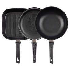 interCOOK 電磁爐平底鍋3件組, 1套, 黑色, 方形煎鍋 27cm + 平底鍋 24cm + 中式炒鍋 28cm