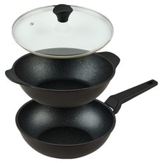 QUEEN SENSE Dinner平底鍋 2件組, 棕色, 禦扇28cm+派對作品28cm+玻璃蓋28cm, 1組