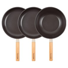 인터쿡 인덕션 포레스트 후라이팬 세트 3개, 베이지, 1세트, 후라이팬 24cm + 후라이팬 24cm + 궁중팬 24cm