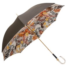 PASOTTI 女士花卉豹紋與熱帶葉片雙層布料珠寶醋酸纖維手動雨傘 WD696C26
