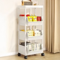 前開式玩具書本收納移動推車, 4層, 白色