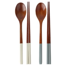 이와이엔스토리 컬러핸들 옻칠 수저 2인 세트, 그레이, 블루, 숟가락 2p + 젓가락 2p, 1세트
