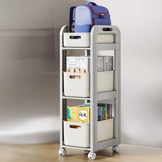 學生用移動式置物籃推車, 灰色, 3層