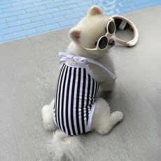 I Love Pet 狗狗朗斯條紋連身泳裝, 黑色, 1個