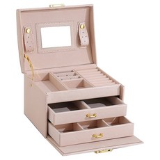 紅色收納櫃 附鎖隔層抽屜式 珠寶首飾化妝品收納盒 BRP108, 淺粉紅色, 1個