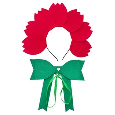 Mii Mii Party 花朵花環髮箍 父母節 教師節 人形康乃馨面具髮箍 + 水鑽綠色緞帶組, 1套, 紅色, 綠色