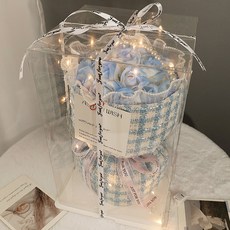 Mini嚴選 小香風香皂花束禮盒 附透明禮盒 + 燈飾 CN0349-I 19朵, 漸變藍色, 1盒