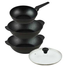 QUEEN SENSE Dinner平底鍋 3件組, 棕色, 1組, 宮扇24cm+方工28cm+方工28cm+玻璃蓋28cm