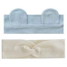 BABY&I 嬰幼兒羅紋扭結髮帶 + 熊熊髮帶套組