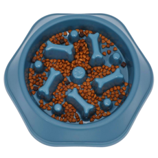 AHOYE 防滑寵物慢食碗 骨頭款, 藍色, 1個