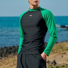 WEEK9 男款雙色拼接拉克蘭長袖防磨衣, 螢光綠