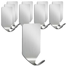 不鏽鋼弧形黏貼式掛鉤, 銀色, 10個