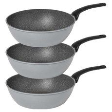 Queensense 灰色平底鍋3件組, 灰色, 24cm炒鍋+24cm炒鍋+24cm炒鍋, 1套