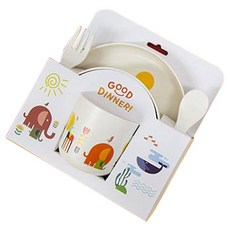 애니멀팝 키즈 디너 5종 식기 세트, 코끼리, 1개, 볼 + 플레이트 + 컵 + 수저 + 포크