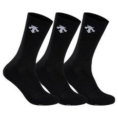 데상트 여성용 스포츠 파일 심플 장목양말 3켤레 세트, 블랙, 1세트