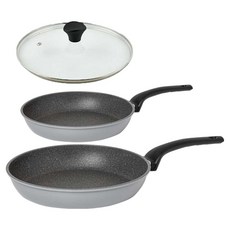 Queensense 煎鍋2件組, 灰色, 28cm煎鍋+28cm煎鍋+28cm玻璃鍋蓋, 1套