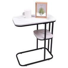 ReadyBox 奢華雙層側邊茶几, 白黑色