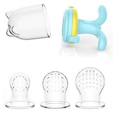 burabi 嬰幼兒果汁網 副食品固齒器 矽膠水果網 S + M + L 套組, 1套, 藍色