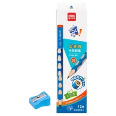 deLi 得力 三角洞洞易握粗桿鉛筆 12支+削鉛筆器組, 2B, 1個