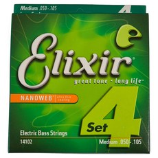 Elixir 鍍鎳鋼貝斯弦 中等張力 4件組, 14102, 混合色, 1套
