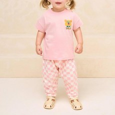 milkmile 嬰幼兒透氣貝貝格紋上衣 + 下著套裝