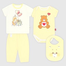 Care Bears 彌月 百日 週歲 有機棉內衣上下套裝 + 包屁衣 + 圍兜 + 禮物提袋組