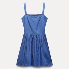 미쏘 여성용 통기성 아일렛 레이어드 미니 면 원피스